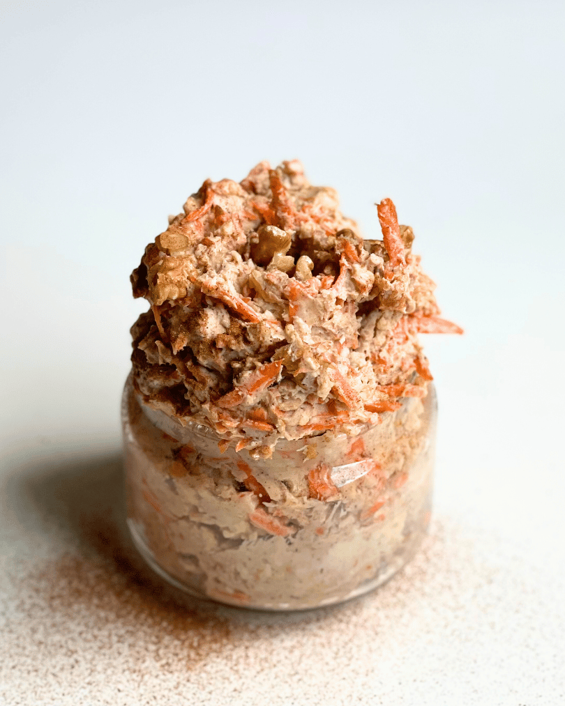 carrot cake protein pudding in a glass jar