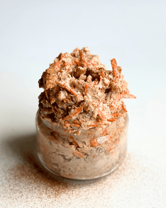 carrot cake protein pudding in a glass jar