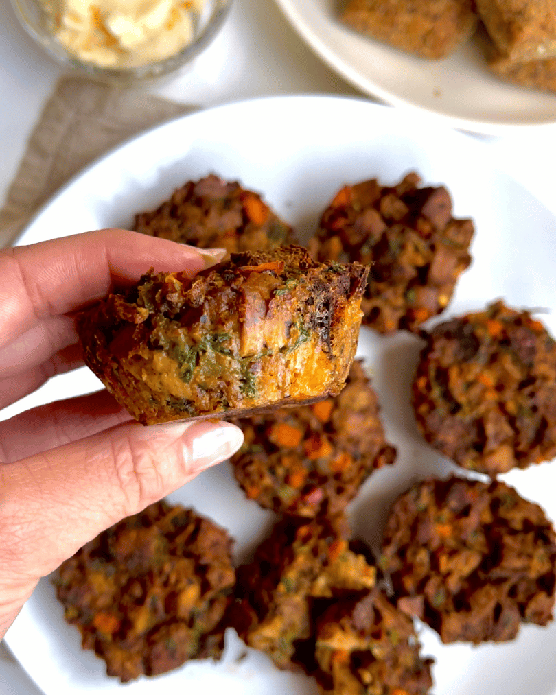 low carb holiday stuffing muffins on a plate