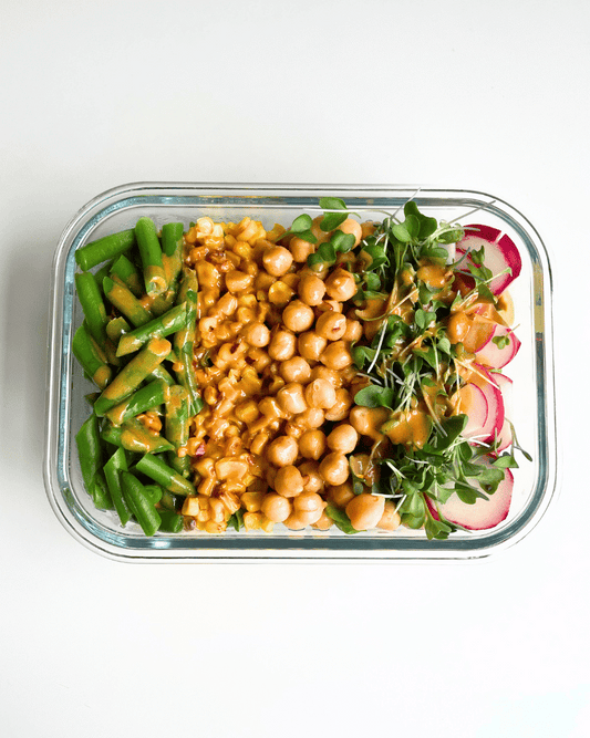 spicy peanut dressing on chickpea salad