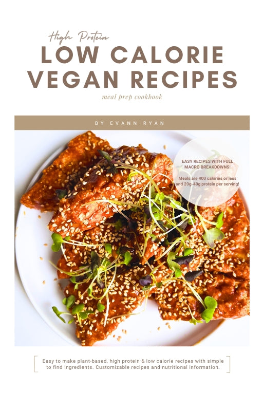 Low Calorie High Protein Vegan Recipes E-book Cover Page with Tofu wings in the centre