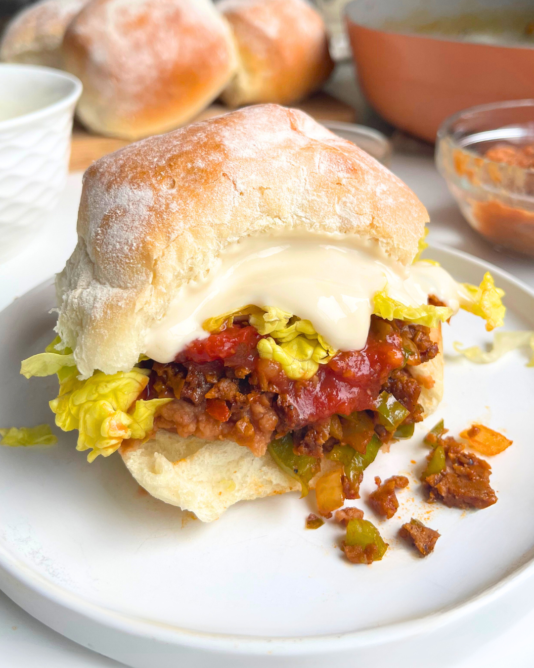 vegan breakfast torta on a white plate