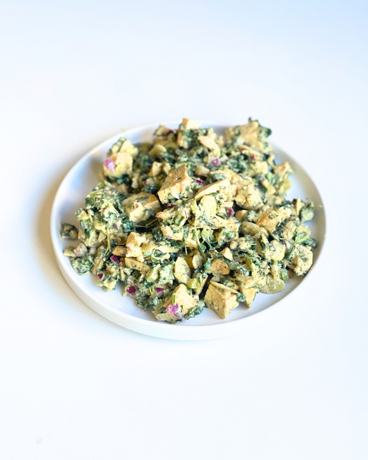 Vegan chopped salad recipe with caesar dressing.