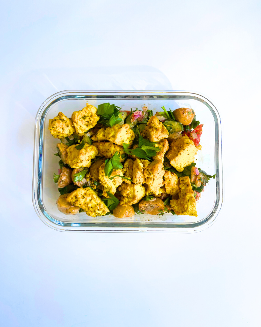 Greek Potato Salad with Tofu Chick'n