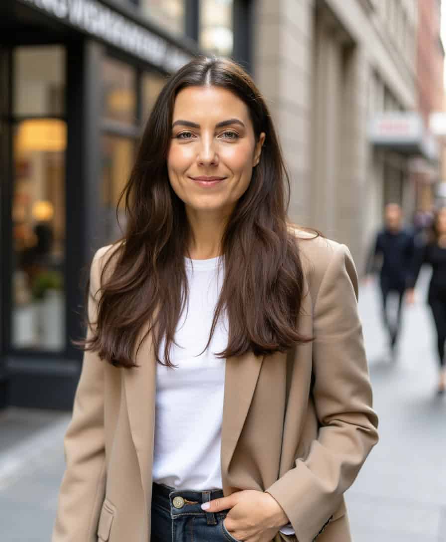 Professional head shot of Evann Ryan in a shopping street 