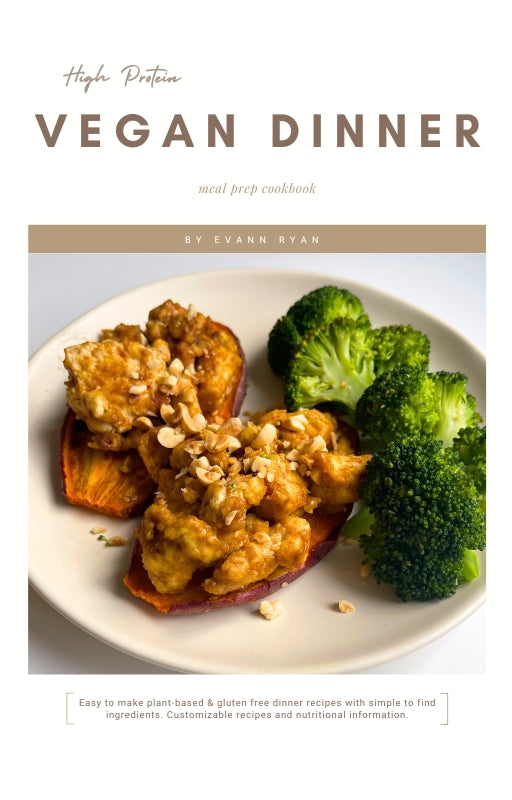 tofu yams and broccoli on a beige plate