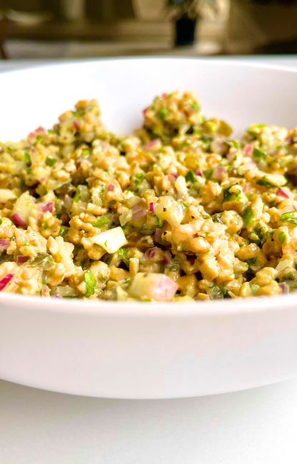Vegan tuna salad in a white bowl